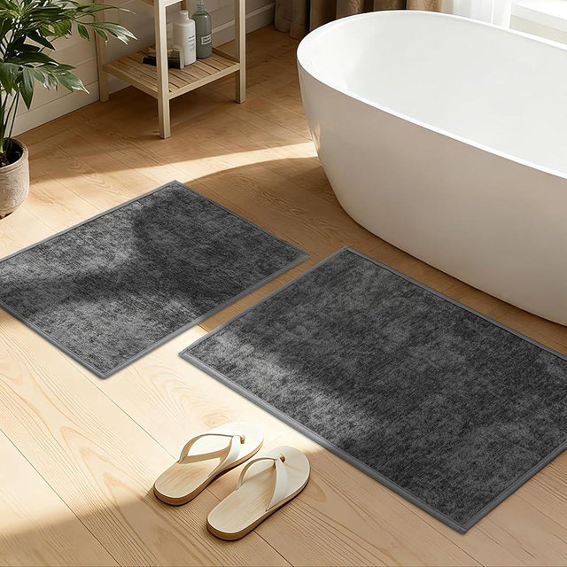 YIHOUSE Dark Gray Bathroom Rugs Sets 2 Piece, Ultra Thin Bath Mat - Non Slip Quick Dry Absorbent Machine Washable - Bath Rugs for Bathtub Sink Home Decor (17"x24" + 17"x32")