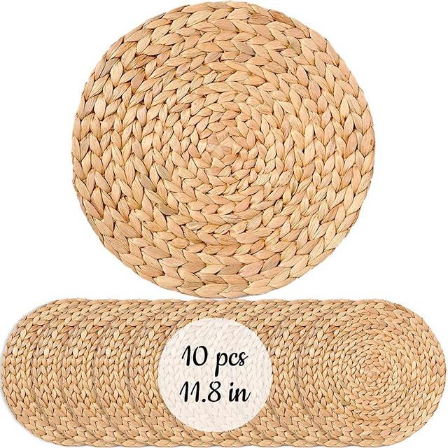 Round Placemats for Dining Table, Water Hyacinth Wicker Placemats, Placemats for Round Table, Woven Placemats, Seagrass Placemats , Table Mats, Diameter 11.8 Inches, Round Placemats Set of 10