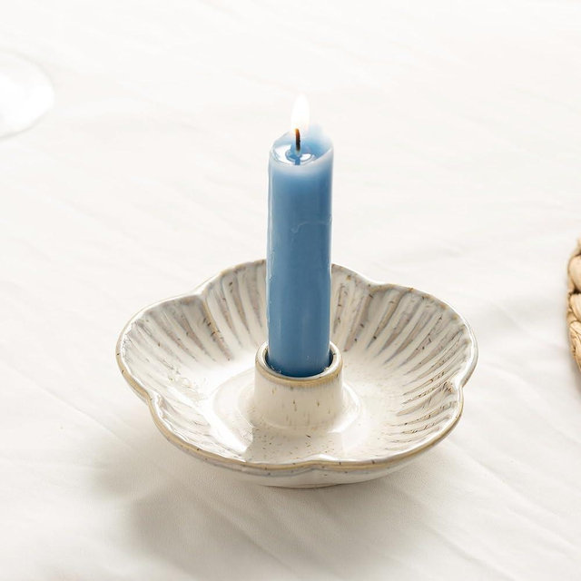 Ceramic Candle Holder, Candlestick Holder for Candles,Incense, Santo Palo, Rustic Vintage Home Decor for Halloween Christmas Weddings, Dining Room Table & Living Room Display (Vintage White)