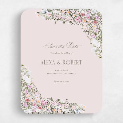 Pink Rounded Wedding Save the Date - Garden Gate Portrait