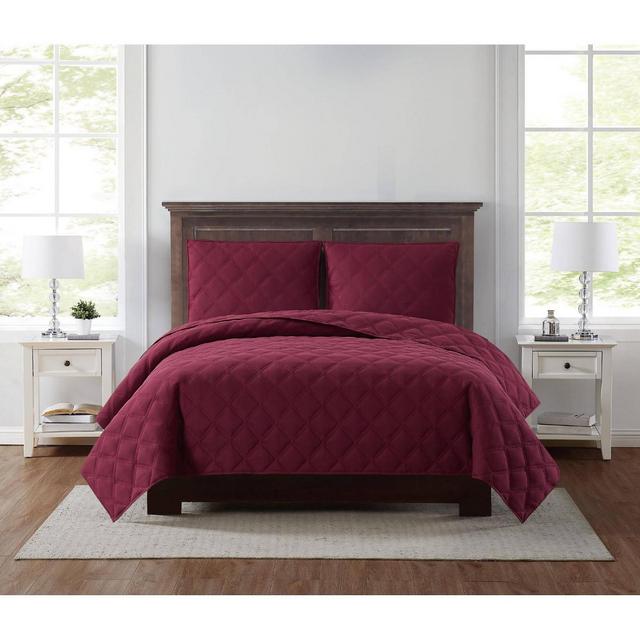 King 3pc Everyday 3D Puff Quilt Set Burgundy - Truly Soft