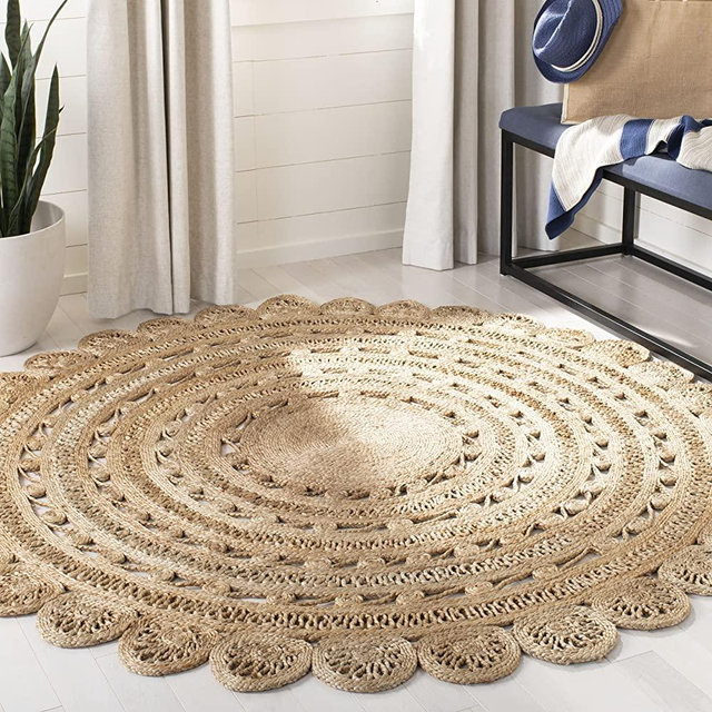 Safavieh Natural Fiber Round Collection NF805B Handmade Boho Charm Braided Jute Area Rug, 8' x 8' Round, Natural