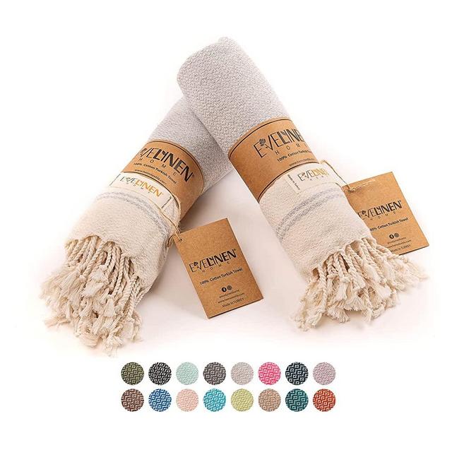 Evelynen Turkish Hand Towels for Bathroom & Kitchen Towels Decorative Set of 2 | Boho Farmhouse Hand Towels with Hanging Loops for Face, Tea, Dish, Kitchen & Bath | %100 Pure Cotton (Grey)