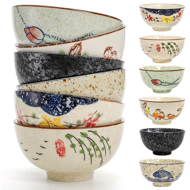 Nagpew 6 Pack Retro Ceramic Bowls, 4.5 Inch Japanese Chinese Bowl, Small Hand-painted Serving Dinner Set for Cereal, Salad, Dessert, Ice Cream, Rice, Noodles, Dishwasher Microwave Safe