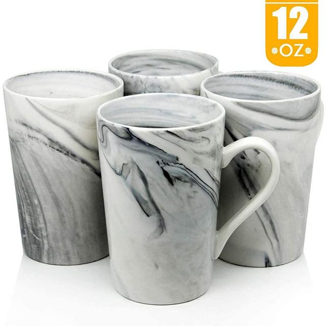 12 oz Coffee Mugs, Smilatte M099 Novelty Marble Ceramic Cup for Boy Girl lover, Set of 4, Gray