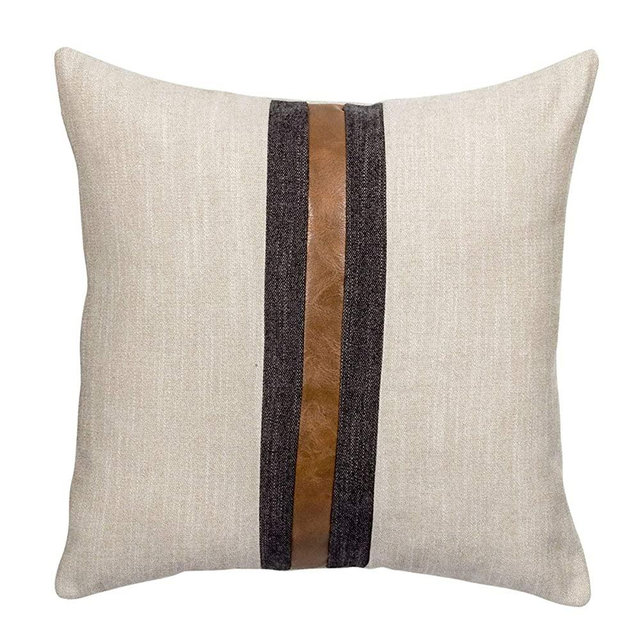 CARLOTA Farmhouse Decorative Outdoor Throw Pillow Covers for Couch Sofa Bed Brown Faux Leather Accent Pillow Cover Modern Decor Pillow Case 18 x 18 Inch (Beige)