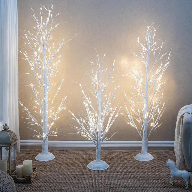 Naomi Home Aaliyah Birch Christmas Tree Set of Three White/Set of 3