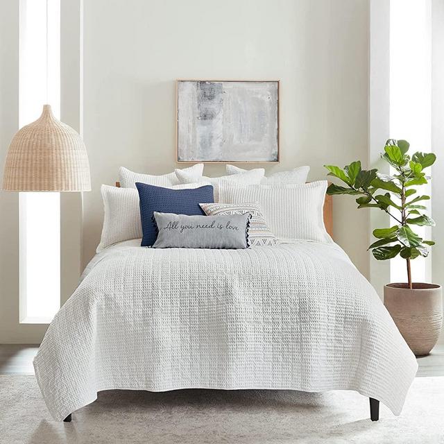Levtex Home - Mills Waffle - King/Cal King Quilt Set - Bright White Cotton Waffle - Quilt Size (106 x 92in.), Sham Size (36 x 20in.)