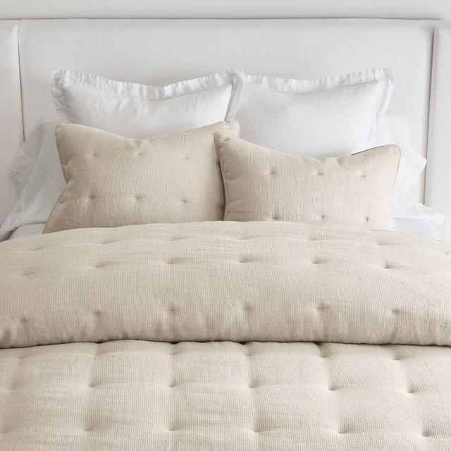 European Flax Linen Tufted Waffle Comforter, Flax, King/Cal. King