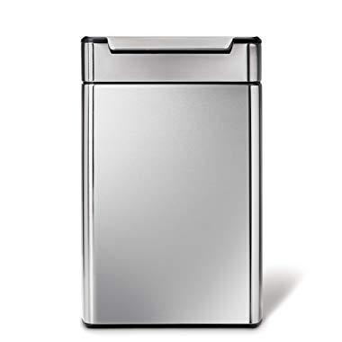 simplehuman 48 Liter / 12.7 Gallon Stainless Steel Touch-Bar Kitchen Dual Compartment Trash Can Recycler, Brushed Stainless Steel, ADA-Compliant