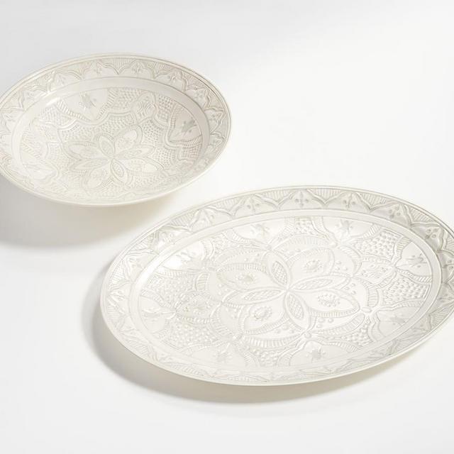 Asfi Melamine Serving Bowl & Platter Set - White