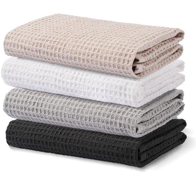 Lycia Home - Kitchen Towels, 100% Turkish Cotton Hand Towels, Wash Cloths, Waffle Pattern Dish Towels, 24"x18" Premium Dishcloths, Ultra Soft & Absorbent, 4 Packs Reuseable (4pcs 24"x18", Mixed-1)