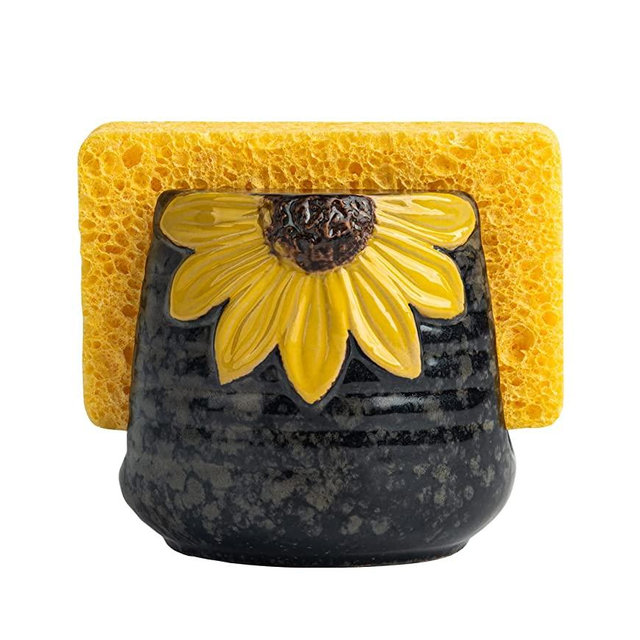 Sunflower Sponge Holder for Kitchen Sink Kitchen Dish Sponge Holder Ceramic Kitchen Sink Sponge Holder Yellow Sink Caddy Kitchen Sink Organizer Decor for Kitchen