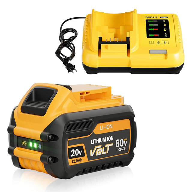 12.0Ah Replacement for Dewalt 20V/60v Flexvolt Battery and DCB112 Charger, Compatible with Dewalt 20V/60V Max Battery DCB112 DCB609 DCB606 DCB612 DCB200 DCB201 DCB203 DCB204 DCB206 DCB207 DCB209