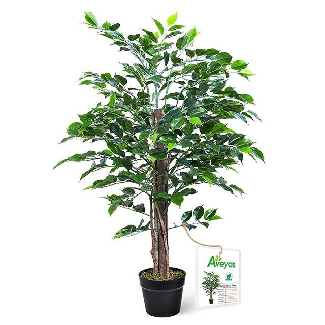 Aveyas 3ft Artificial Ficus Silk Tree in Plastic Nursery Pot, Fake Plant for Office House Farmhouse Living Room Home Decor ( Indoor / Outdoor )