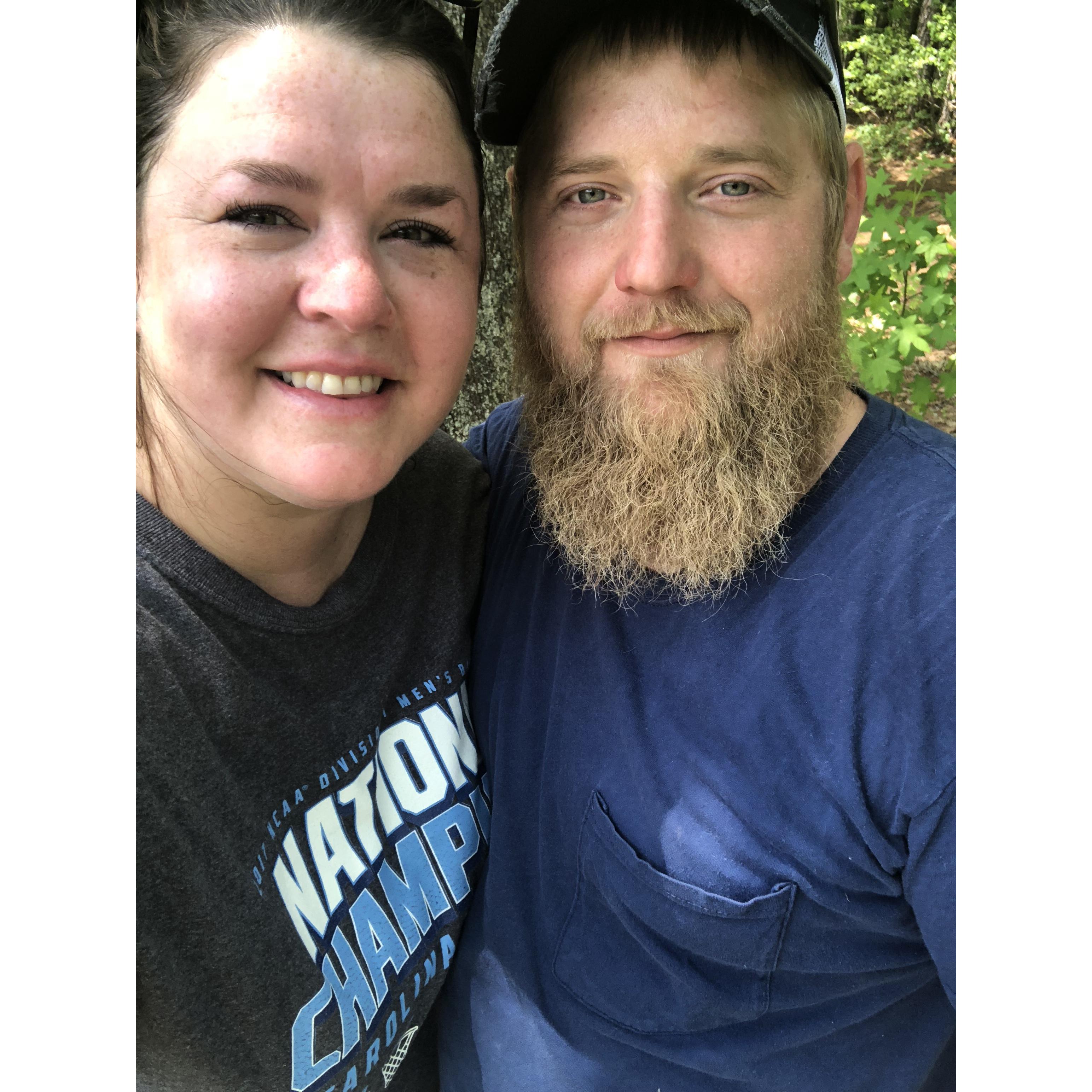 When he proposed May 4, 2019 on our hike in the woods.