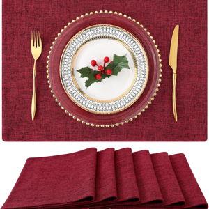homing Red Cloth Placemats Set of 6 – Cotton Linen Blend Washable Farmhouse Dining Table Mats for Christmas, Easy to Clean, 13 x 19 Inch