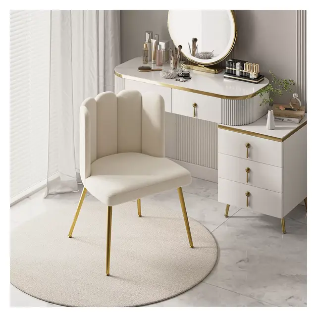 Barbara Velvet Vanity Stool for Makeup Room, Moden Accent Side Chairs for Living Room with Golden Metal Legs | Artful Living Design-TAN