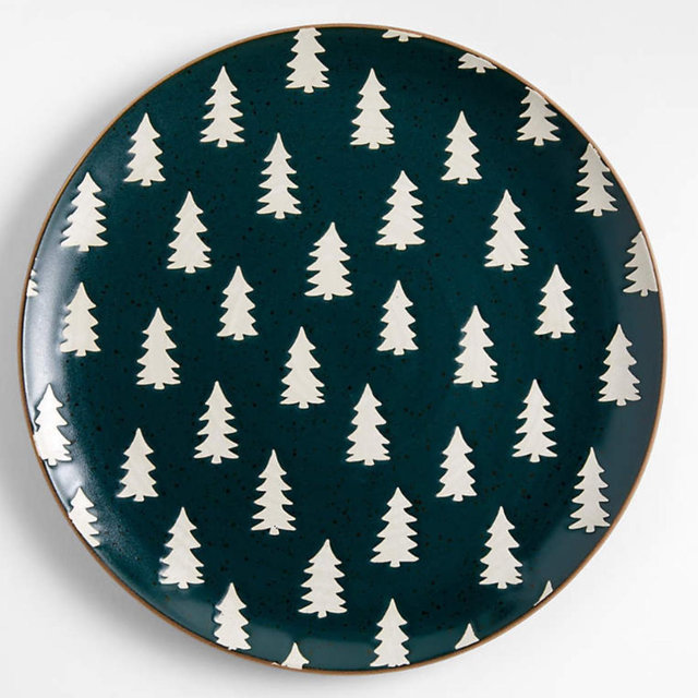 Green Trees Round Stoneware Platter