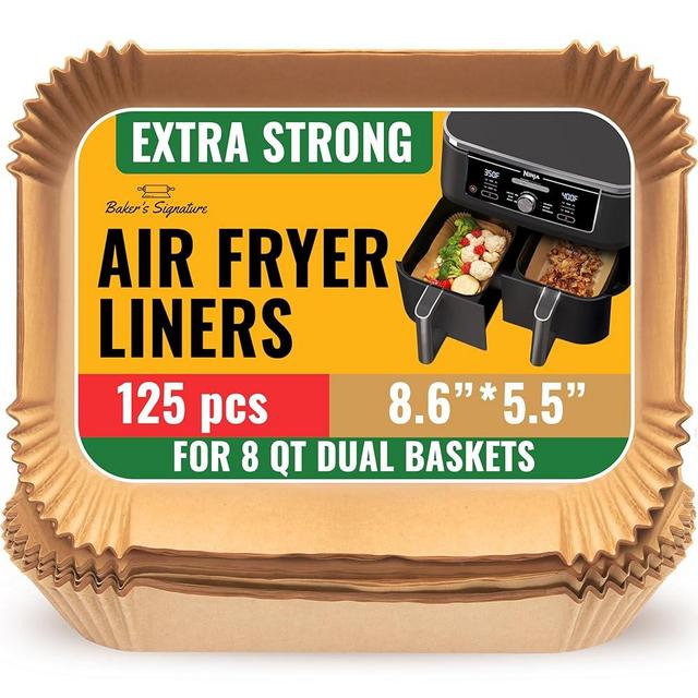 Air Fryer Liners for Ninja Foodi Dual – 125Pcs Disposable Parchment Paper for Ninja DZ201 DZ401, Instant Pot Vortex Plus, PowerXL Vortex – Non-Stick and Oil Proof for Easy Cleanup by Baker's Signature