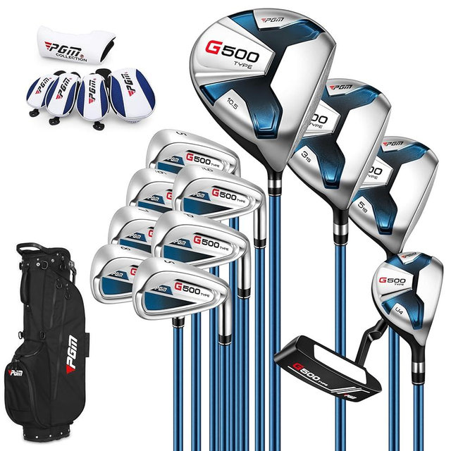 PGM Men’s Beginner Golf Club Set, 12-Piece Complete Set – Titanium Driver, Draw-Biased Hybrid, High-Strength Irons, Forgiving Putter, Stand Bag with 5 Headcovers