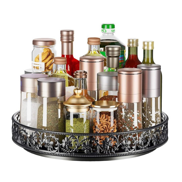 10" Lazy Susan Organizer Turntable,360 Rotating Spice Rack Lazy Susan for Cabinet Dining Table Top Countertop Pantry Kitchen Cupboard Vanity Bathroom Refrigerator Black
