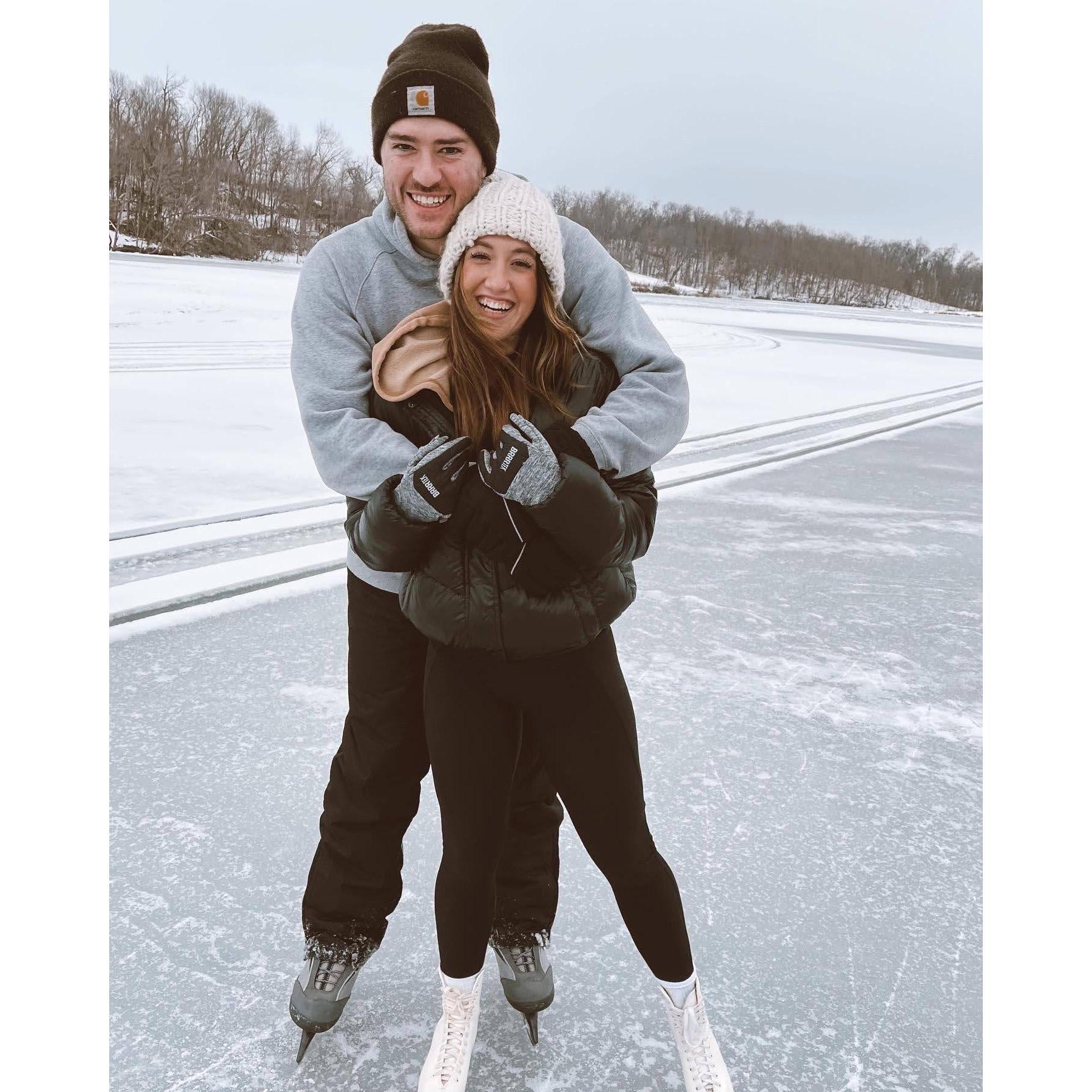 Ice Skating at the Hinegardner family lake.