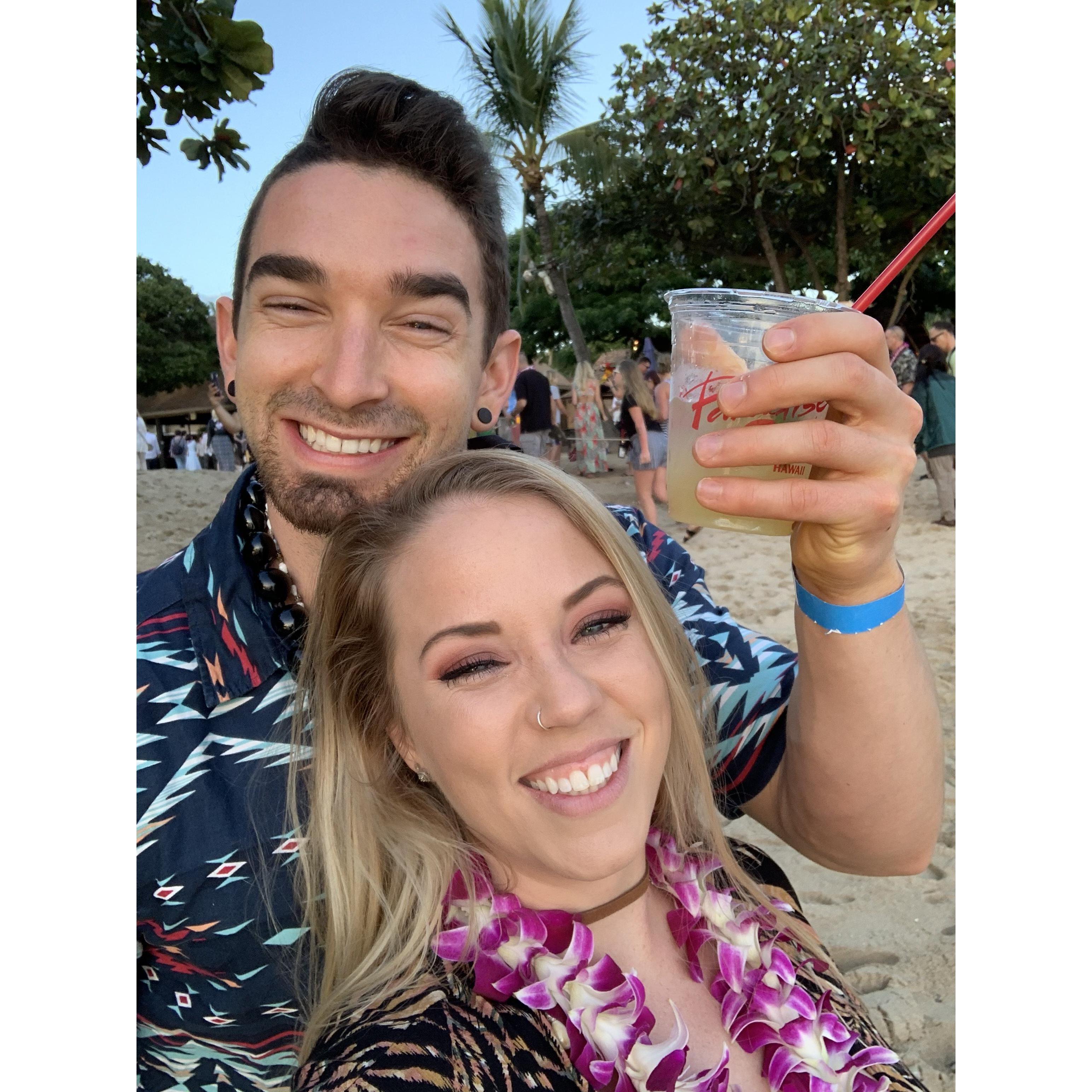 Celebrating at a luau after finding our wedding venue. - Oahu. Feb, 2020