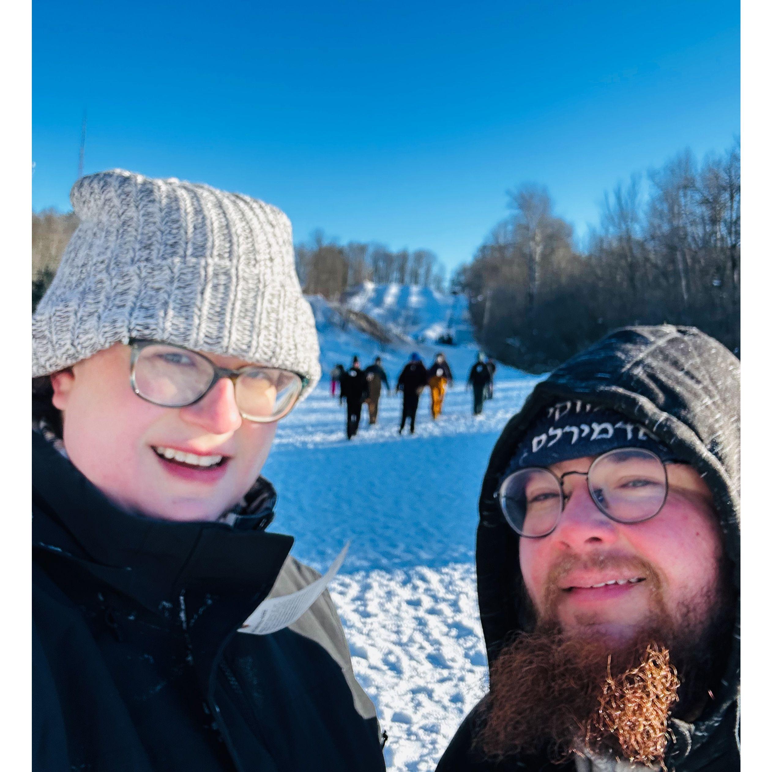 Drew's first sledding adventure