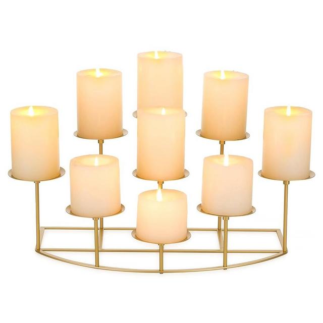 Candeldo Candelabra Fireplace Candle Holder: Gold Metal Pillar Candle Holders for Inside Fireplace Mantle Decor Floor Candelabras Candles Stand Table Centerpiece