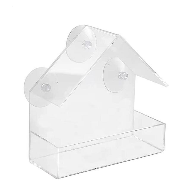 Window Bird Feeder with Strong Suction Cups and Seed Tray, Outdoor Birdfeeders for Red Cardinal, Royal Blue Jay, Bluebird, Clear Acrylic Design to Enjoy Bird Watching for Kids Elderly Pets