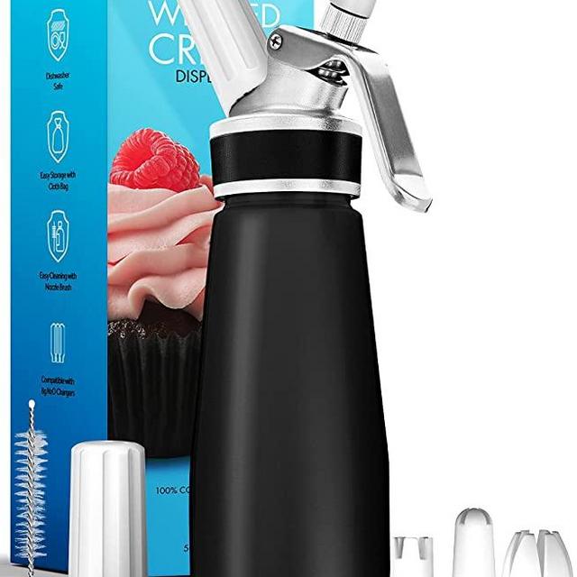 Whipped Cream Dispenser - Ultra Durable Leak-Free Grade 6 Aluminum Whipping Cream Dispenser - 3 Decorating Tips & 1 Cleaning Brush - Homemade Whipped Cream Maker - 500mL / 1 Pint Canister Cracker