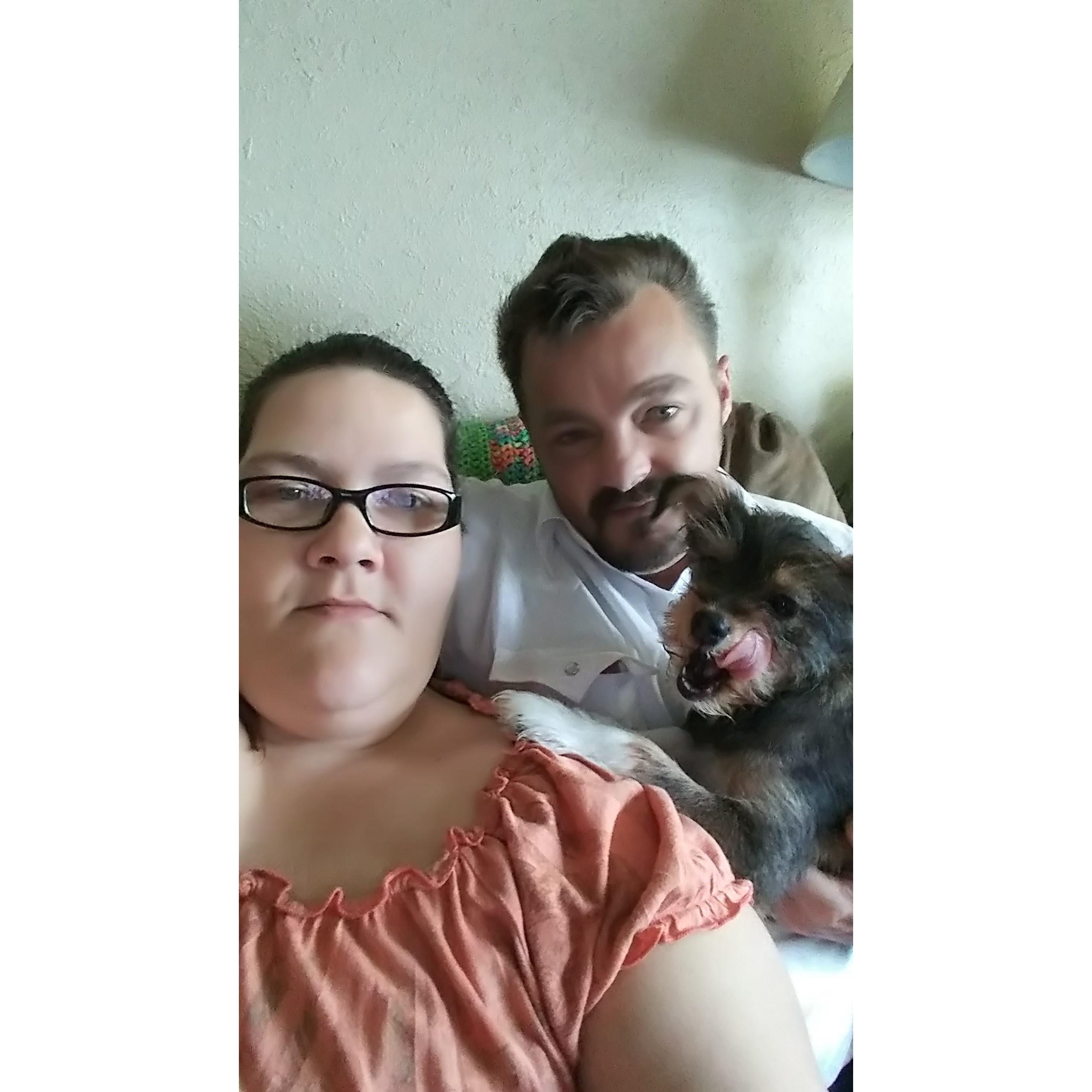 Our family trip to Texas to visit family, and the picture was taken with our fur baby Abby