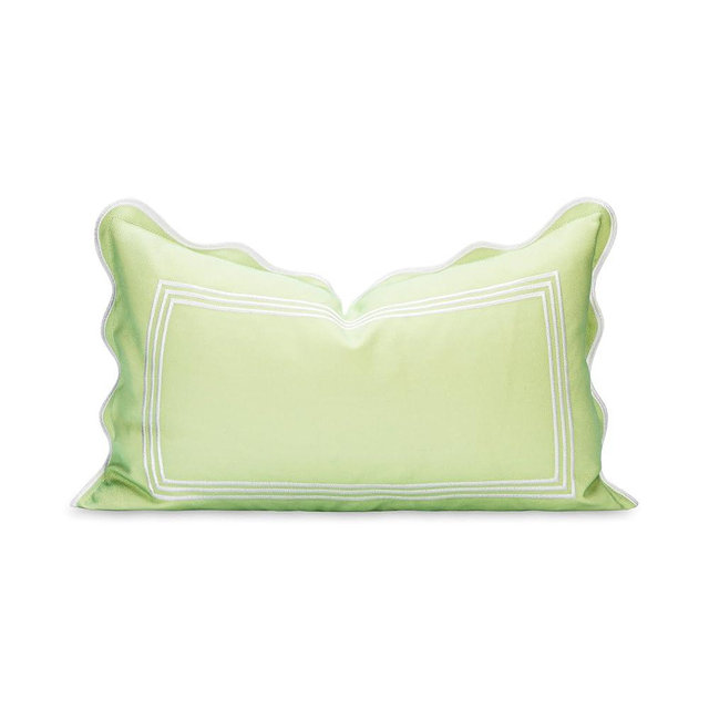 Hofdeco Premium Grandmillennial Patio Indoor Outdoor Lumbar Pillow Cover Only, 12"x20" Water Repellent for Backyard, Couch, Poolside, Grass Green Embroidered Frame