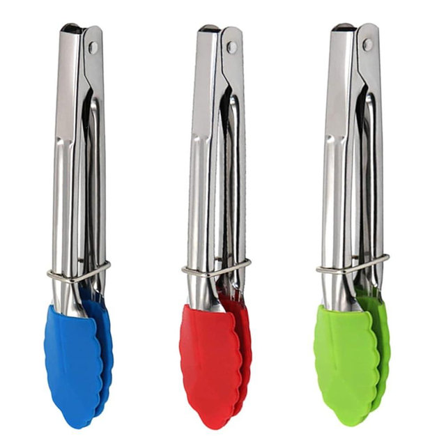 JXJYZLN Mini Kitchen Tongs with Silicone Tips, 3-Piece Set, 7-Inch Non-Stick Small Tongs with Stainless Steel Silicon Handles, Heat Resistant for Cooking and Serving (Multi-Color)