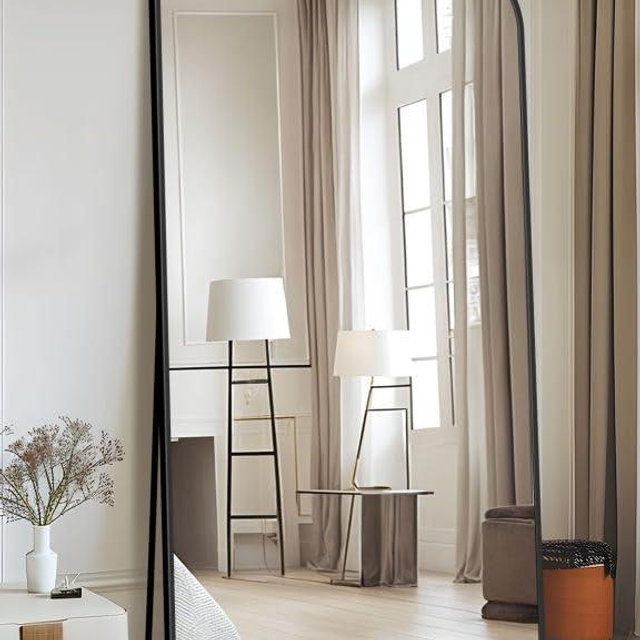 Antok Full Length Mirror, 81"x41" Floor Mirror Freestanding, Arched Floor Standing Large Mirror Full Body Mirror with Stand for Bedroom, Hanging Mounted Mirror for Living Room, Black