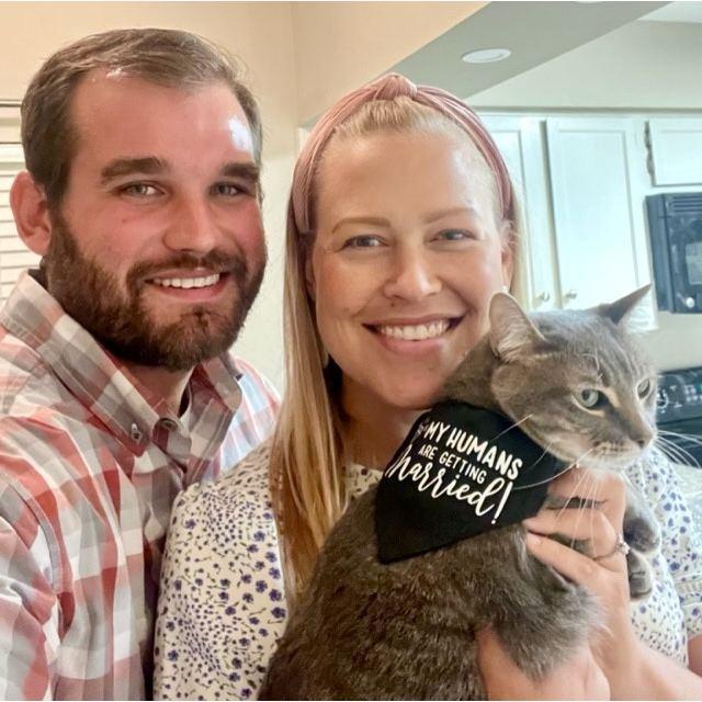 Mary's Aunt Catherine gave her cat Elinor this cute bandana after we got engaged!