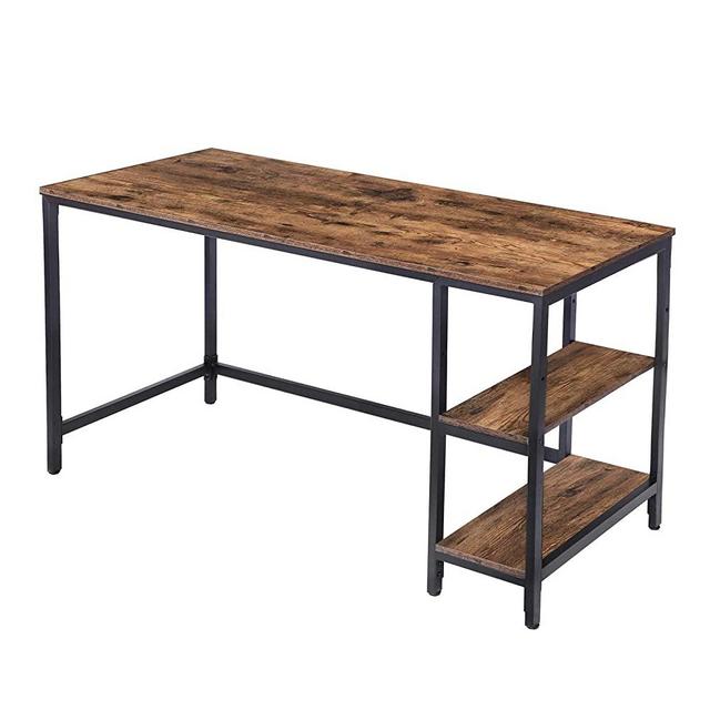 HOOBRO Computer Desk, Industrial Writing Desk with 2 Storage Shelves on Left or Right, 55 Inch Office Study Desk for Laptops, Sturdy Metal Frame, Easy to Assemble, Rustic Brown BF60DN01