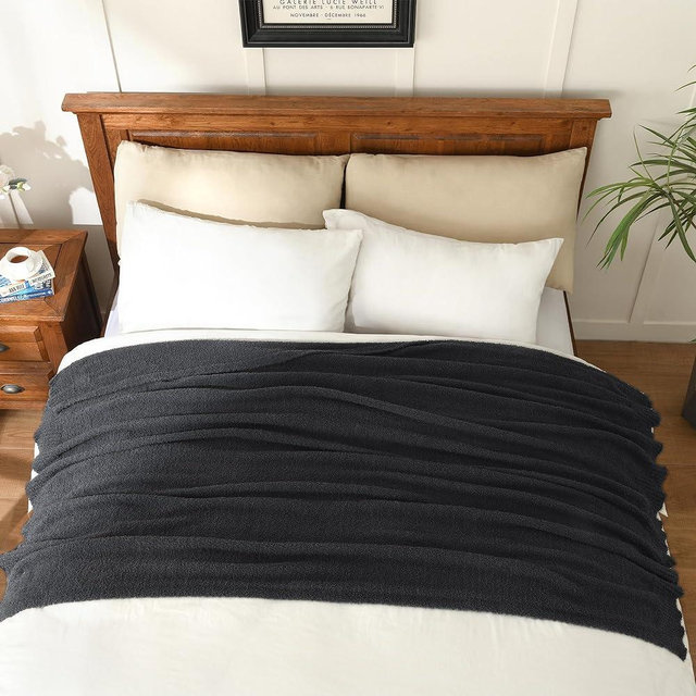 Knit Twin Size Bed Blanket Super Soft Warm Blanket for Bed Lightweight Cozy Plush Fuzzy Blanket for Couch Sofa 60x80 Inches Charcoal Grey