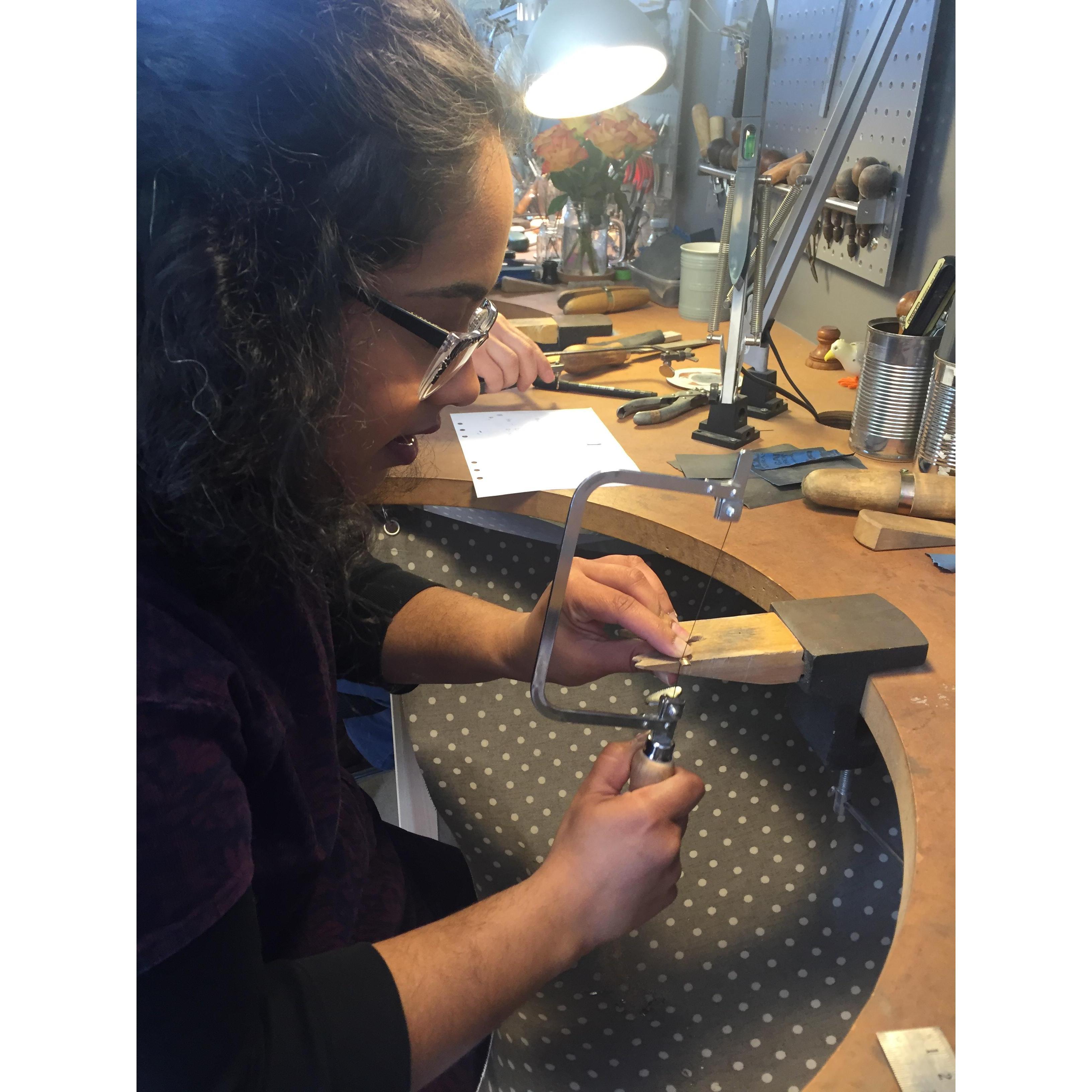 Sawing the metal to the correct length