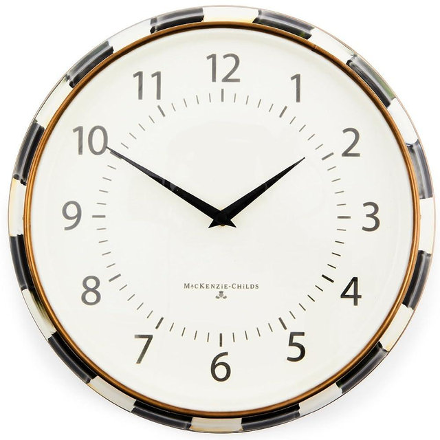 MACKENZIE-CHILDS Wall Clock, Decorative Clock for Kitchen and Living Room, Black-and-White Courtly Check