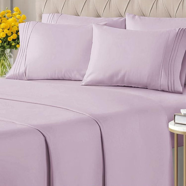 King 6 Piece Sheet Set - Breathable & Cooling Sheets - Hotel Luxury Bed Sheets - 1 Flat Sheet, 1 Fitted Sheet & 4 Pillowcases - Deep Pocket - Easy Fit, Soft & Wrinkle Free - King Light Lavender Sheets