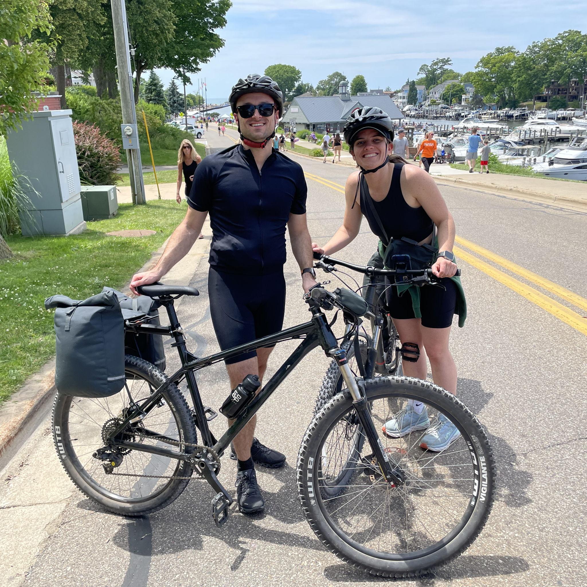Arriving at Lake Michigan at the end of our 30-mile bike ride along the Kal-Haven Trail