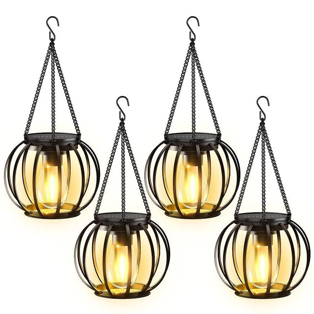 KOOPER Solar Lanterns Outdoor Lights, 4 Pack Upgraded Metal Solar Lantern Lights, Brighter Hanging Solar Lights Outdoor Waterproof, Auto On/Off Outdoor Solar Lights for Yard Garden Patio Pathway Decor