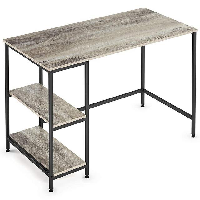 Ballucci Computer Desk, 47 Inch Home Office Desk with 2 Storage Shelves, Modern Study and Gaming Desk, Wood with Metal Frame Workstation and Writing Table - Rustic Gray
