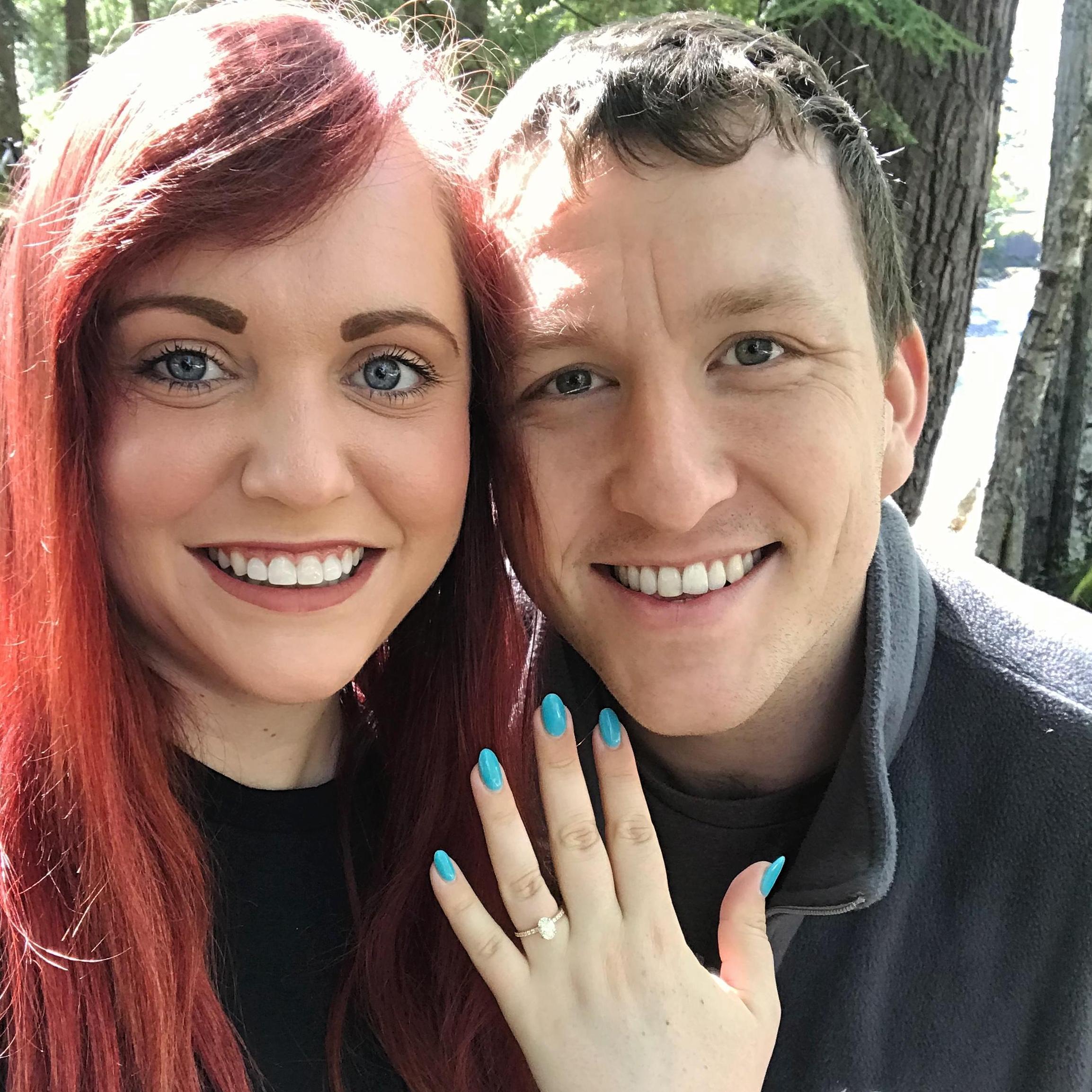 We got engaged on May 26, 2019 in the White Mountains of New Hampshire. We were camping at this beautiful site and Andrew got down on one knee in front of the campfire. It was perfect!