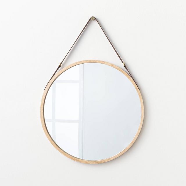 26" Wood Mirror with Pleather Strap Hanger Brass - Threshold™ designed with Studio McGee