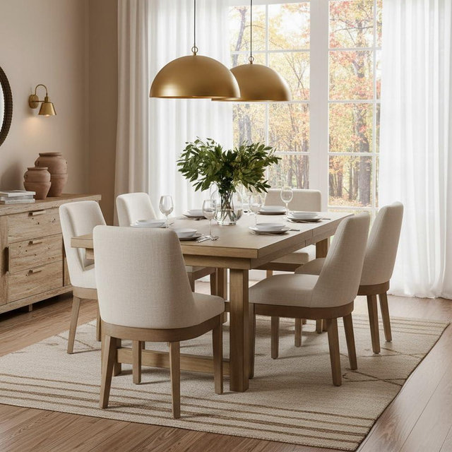 RIVOVA Modern Dining Chairs Set of 6, Comfortable Dining Room Chairs with Back, Linen Fabric Upholstered Kitchen Side Chairs with Wood Legs for Living Room, Beige