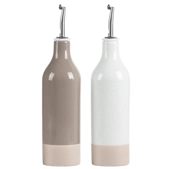 Famiware Milkyway Ceramic Olive Oil Dispenser Bottle, Olive Oil and Vinegar Dispenser Bottle Set of 2 with Stainless Steel Pourers, Suitable for Storage Oil, Vinegar, Liquids, White and Cinnamon Brown