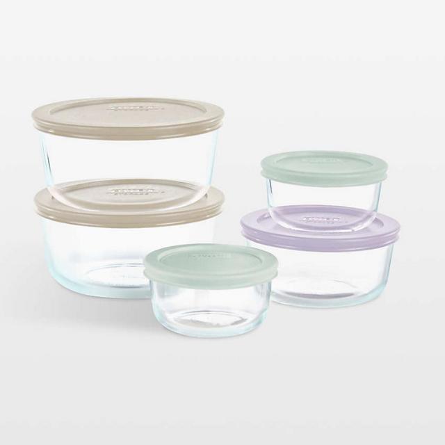 Pyrex Simply Store 10-Piece Glass Food Storage Set with Pastel Lids
